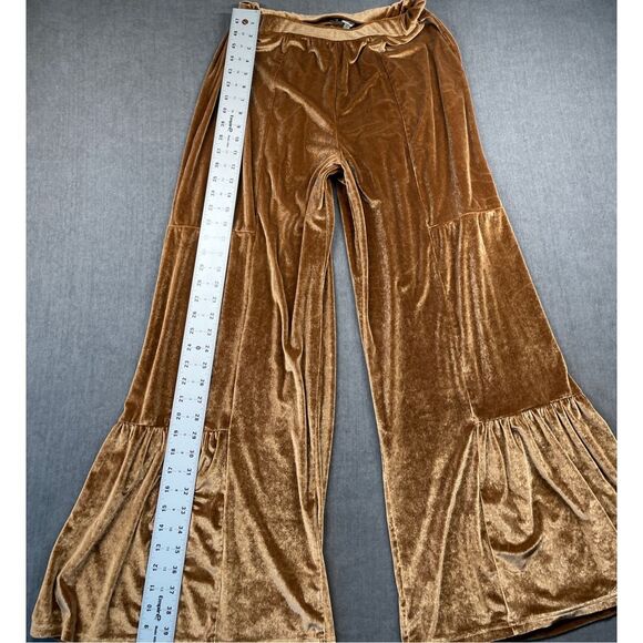 Velvet Flare Bell‎ Bottom Pants Womens XL Brown Boho Retro 70s Festival Lounge - Picture 3 of 13